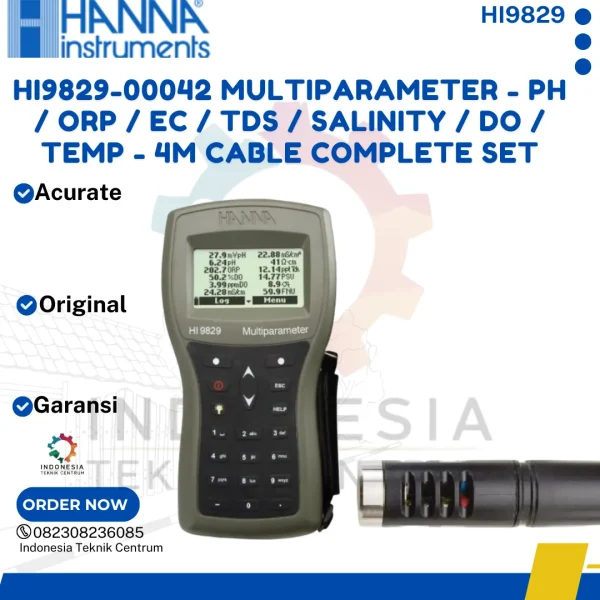 HI9829-00042 Multiparameter - pH / ORP / EC / TDS / Salinity / DO / Temp - 4m Cable Complete Set