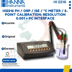 HI2216 pH / ORP / ISE / °C Meter / 5-Point Calibration; Resolution 0.001 + PC Interface